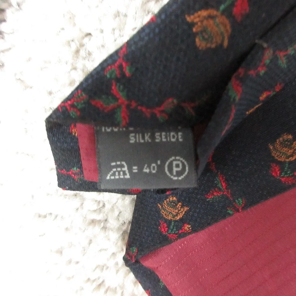 Ermenegildo Zegna Tie‎ Mens Navy Blue Floral Printed Silk Necktie Pointed EUC